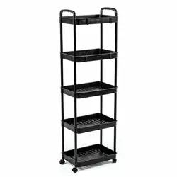 Етажерка мобільна п'ятиярусна універсальна пластикова 41х25х127см Чорна SW-00002109 Етажерка мобільна п'ятиярусна універсальна пластикова 41х25х127см Чорна SW-00002109